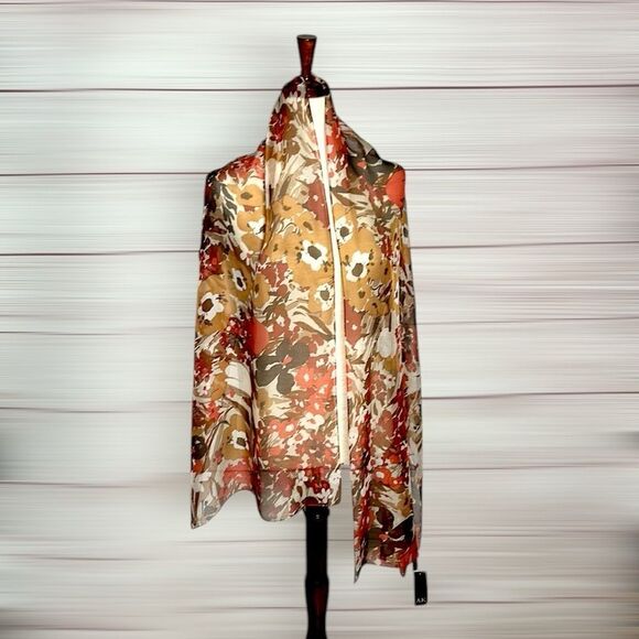 NWT Anne Klein Silk Chiffon Oblong Scarf
Floral Ivory Tan Coral Lightweight - Picture 6 of 10